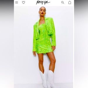 Sequin Green Bandeau Dress AND Blazer Set